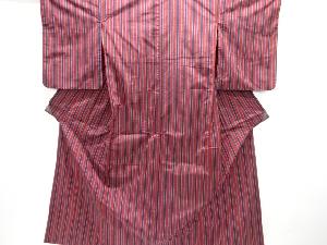 縞織り出し手織り紬着物